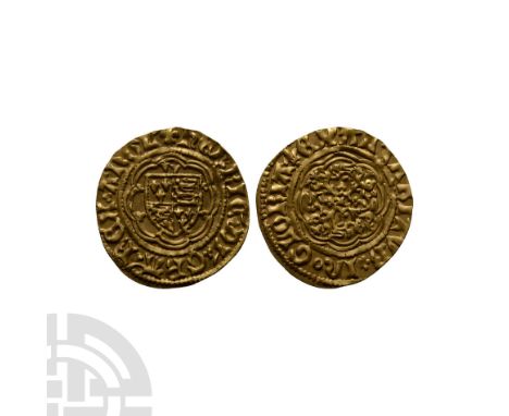 1422-1430 A.D. Annulet issue. Obv: arms with two lis above (for York) within tressure with trefoils at cusps and HENRIC DEI G