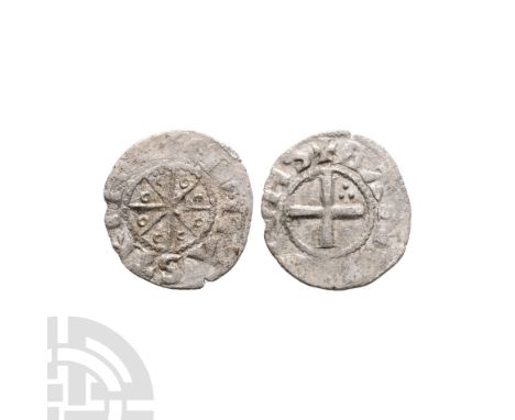 1233-1251 A.D. Obv: double cross with annulets and unclear legend. Rev: cross with pellet trefoil in first quarter and unclea