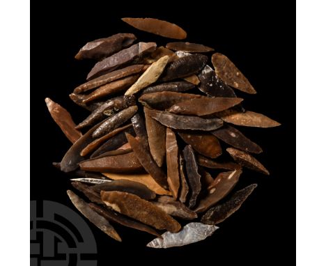 Neolithic Period, circa 8th-5th millennium B.C. Comprising mostly bifacial and uniface flint and chert arrowheads, some with 