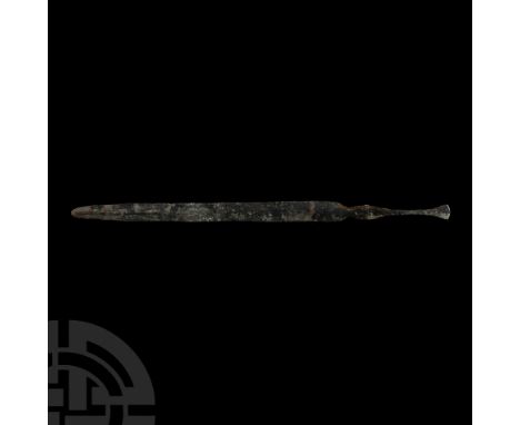 Early 1st millennium B.C. With a narrow tapering blade, slightly enlarged in the guard area and narrowing again towards the '