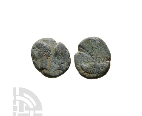 20-10 B.C. Nemausus mint. Obv: IMP DIVI F, back-to-back heads of Agrippa, wearing rostral crown, and Augustus, bare. Rev: COL