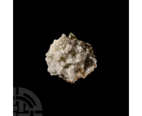 Mainly comprising white small crystals on light yellow calcite matrix.  173 grams, 58 mm (2 1/4 in.).Ex Gregory, Bottley &amp