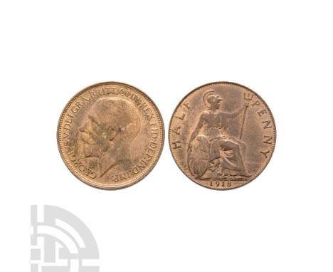 Dated 1918 A.D. Obv: portrait of George V left, with GEORGE V DEI GRA: BRITT: OMN: REX FID: DEF: IND: IMP legend around (Geor
