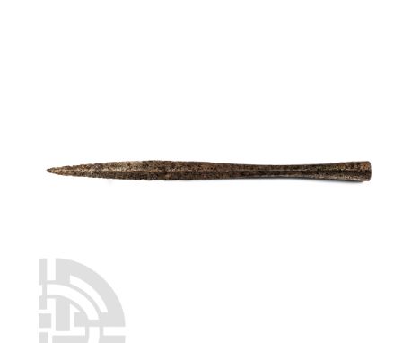 11th-12th century A.D. Type N leaf-shaped slender blade, with flattened transition area between blade and socket, continuing 