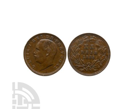 Dated 1883 A.D. Obv: portrait of Luís I facing left, D·LUIZ·I·REI·DE·PORTUGAL legend, engraved by Frederico Augusto de Campos