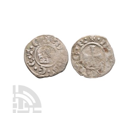 12th-13th century A.D. Obv: emblem with uncertain legend. Rev: small cross with uncertain legend.  0.54 grams. .Ex CNG (with 