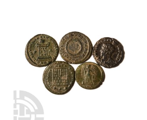 4th century A.D. Group comprising: bronze AE3/4s of Constantinian type; various issues and types, three with PLON mint mark f