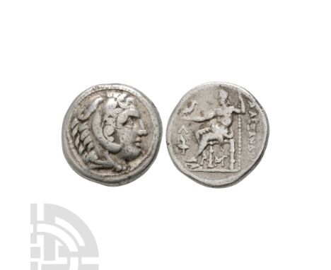 Circa 315-294 B.C. Amphipolis mint. Obv: head of Herakles right, wearing lion's skin headdress. Rev: ALEXANDROU, Zeus seated 