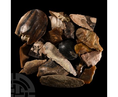 Neolithic Period, circa 8th-5th millennium B.C. Comprising nineteen knapped tools, arrowheads and a one polished implement.  
