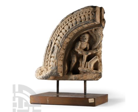 Circa 2nd-4th century A.D. The majority of the left hand quadrant of the middle section of a schist gable: a deep, oversailin