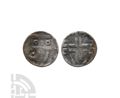 Circa 11th-12th century A.D. Obv: degraded portrait with braided hair facing left. Rev: voided cross moline without pellets i