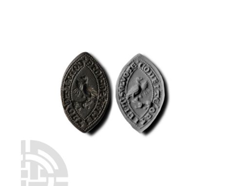Circa 14th-15th century A.D. With central motif of a bird wearing the confessor's stole and holding an aspergillum in one foo