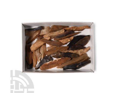 Neolithic Period, circa 6th millennium B.C. Comprising thirty flint projectile points.  110 grams total, 35-63 mm (1 3/8 - 2 