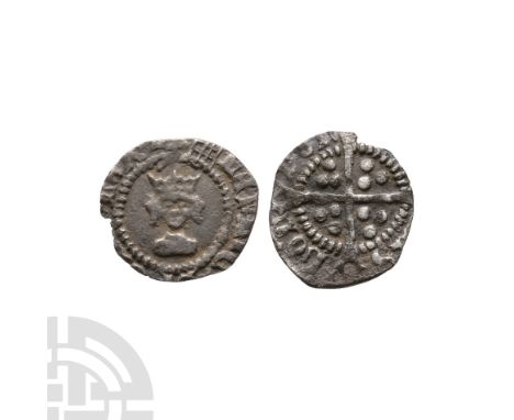 1509-1526 A.D. First coinage. Obv: facing bust with HENRIC DI GRA REX AGL legend with 'portcullis' mintmark. Rev: long cross 