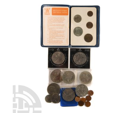 1968-1994 A.D. Group comprising: 1968 Britain's first decimal coins in plastic wallet (5), commemorative crowns (8), and othe