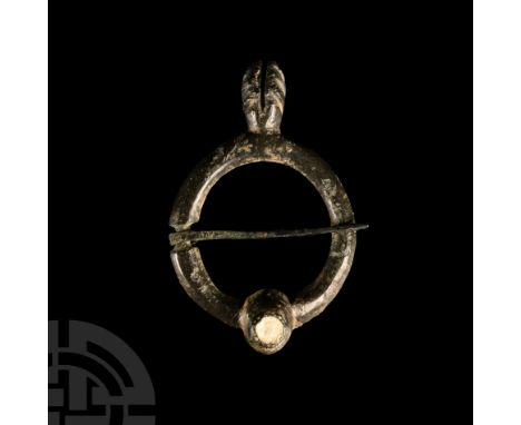 Circa 13th-14th century A.D. White enamel fill, pair of praying hands opposite, with pin intact.  4.02 grams, 33 mm (1 1/4 in