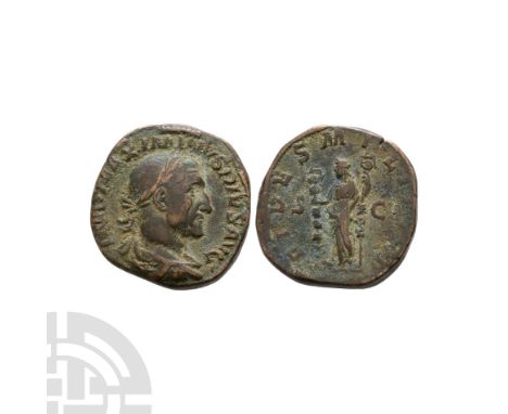 235-236 A.D. Rome mint. Obv: IMP MAXIMINVS PIVS AVG, laureate, draped, cuirassed bust right. Rev: FIDES MILITVM, Fides standi