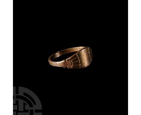 17th-18th century A.D. With a flat-section hoop, the almond-shaped bezel with a stylised lotus flower motif to each end, one 