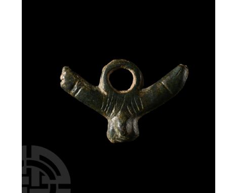 2nd-3rd century A.D. Comprising a crescent formed from a phallus and an arm with the hand in the fica gesture, loop above and