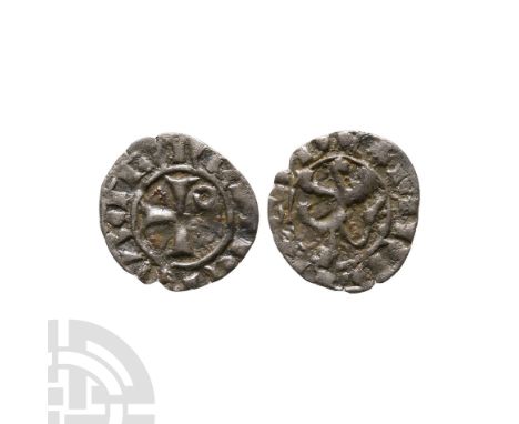 1398-1432 A.D. Obv: garbled legend around cross pattée; annulet in first quarter. Rev: garbled legend around rampant lion. Me