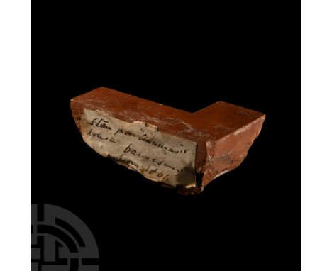 Circa 6th century A.D. Corner piece with polished face; an old handwritten label to the side reading 'Stone from Ananiani's h