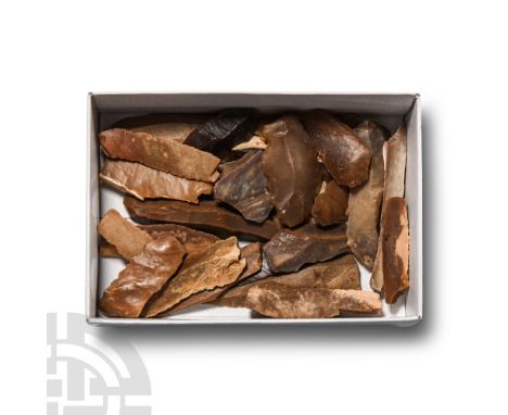 Neolithic Period, circa 6th millennium B.C. Comprising thirty knives and implements.  170 grams total, 30-68 mm (1 1/8 - 2 5/