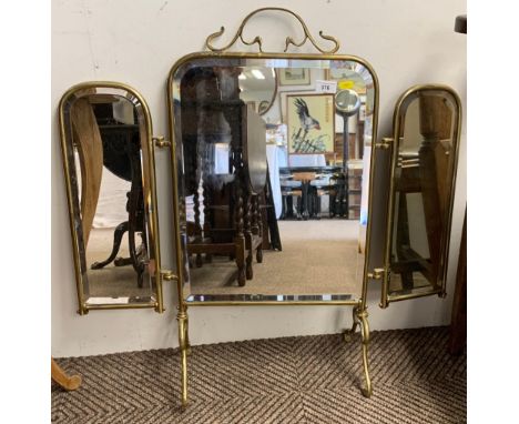 Brass mirrored triptych floor standing floor firescreen 