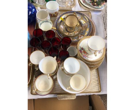 Royal Worcester part tea set, cranberry glasses and various coranation mugs 