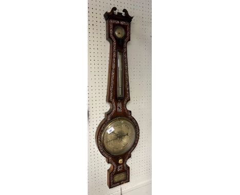19th century Rosewood and mother of pearl inlaid banjo barometer 