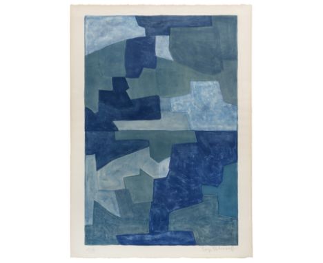 Serge Poliakoff (1906 Moskau - 1969 Paris) (F)'Composition bleue', Farblithografie auf BFK Rives, 96 cm x 64 cm Plattenmaß, s