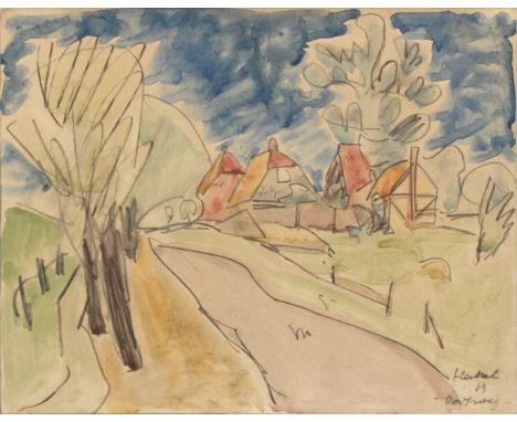 Erich Heckel (1883 Döbeln - 1970 Radolfzell) (F)'Dorfweg', Aquarell über Bleistift auf festem Papier, 27 cm x 36,5 cm Blattma