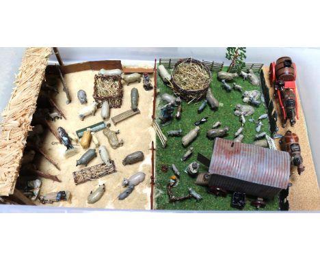 A well made bespoke diorama, consisting of mainly Britains figures and animals, Includes many sheep in various colours and po