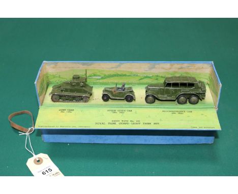 Dinky Toys pre-war Royal Tank Corps-Light Tank Set No.152. Comprising Reconnaissance Car, Austin Seven Car and a Light Tank. 