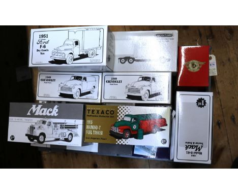 20 First Gear American Trucks. International KB-8 Dry Goods Van, FDNY. 1955 Diamond-T Fuel Tanker, Texaco. 1951 Ford F-7 Fire