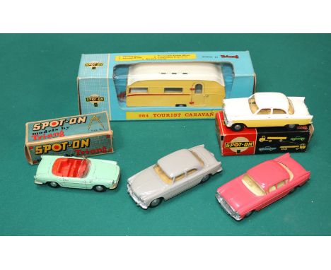 5 SPOT-ON by Tri-ang. A No.264 Tourist Caravan. In in yellow with white roof and red trim. Plus a No.100sl Ford Zodiac in yel