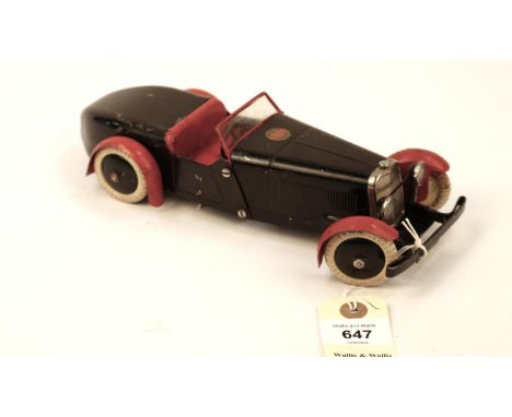 A scarce 1930's No.1 Meccano Constructor Car. An example made as an open 2 seat tourer. In black with red seats and mudguards