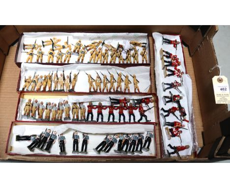 Various makes of Britains scale model soldiers, mostly white metal examples. 14 Royal Engineers with various tools and rifles