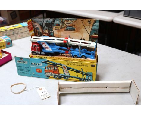 Corgi Major Toys Car Transporter with Ford Tilt Cab H Series Tractor (1138). Red and silver tractor unit with two tone blue t