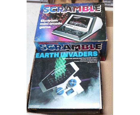 A Grandstand scramble electronic mini arcade hand held game, in original condition boxed  with instructions. Battery box is v