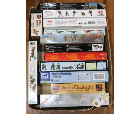 55+ figural related model kits, in various scales, makes include, Italeri, Mini art, ICM, Emhar, Tamiya, Airfix, Caesar minia