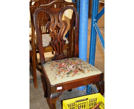 MAHOGANY CHIPPENDALE STYLE CHAIR WITH TAPESTRY SEAT     