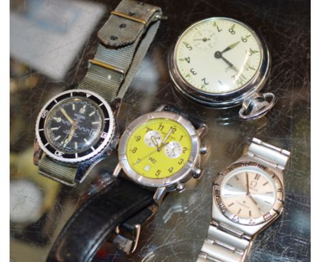 3 VARIOUS WRIST WATCHES INCLUDING A MILITARY EXAMPLE &amp; VINTAGE STOPWATCH     