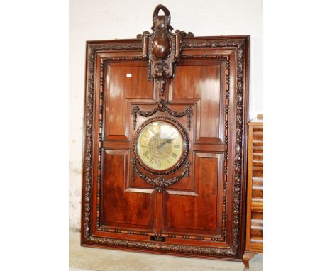 LARGE CARVED VICTORIAN MAHOGANY PANEL WITH CLOCK INSERT FROM GLASGOW CITY CHAMBERS     