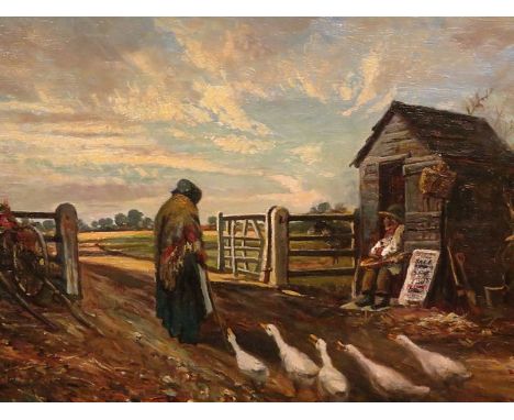 A gilt framed Walter Goldsmith oil on canvas entitled 'Old Gate Pinkney Green', with additional notes on reverse