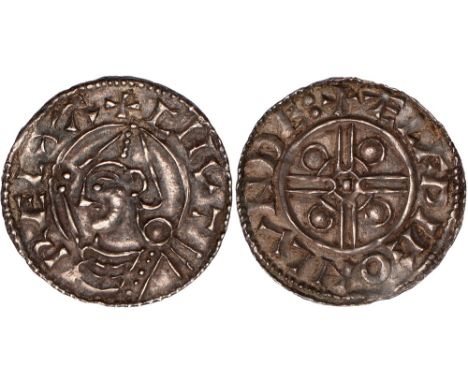 British Coins, Cnut, penny, helmet type (c.1024-1030), London, Ælfwig, helmeted bust l., with sceptre, rev.  ÆLFPIG ON LVNDE,