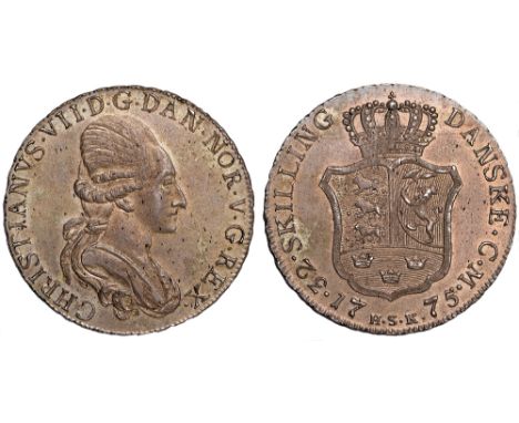 Foreign Coins and Medals, Denmark, Christian VII, 32 skilling, 1775HSK, dr. bust r., rev. crowned shield of arms (KM.627; H.2