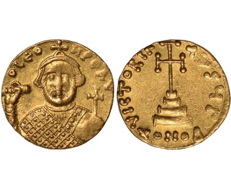 Ancient Coins, Leontius, solidus, Constaninople, Officina 3 (695-698), D LЄO - N PЄ AV, crowned, bearded bust facing, wearing
