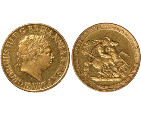 G British Coins, George III, sovereign, 1817, laur. head r., rev. St. George and the dragon (S.3785), fields have been buffed