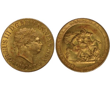 G British Coins, George III, sovereign, 1820, open 2, laur. head r., rev. St. George and the dragon (S.3785C), patches of red