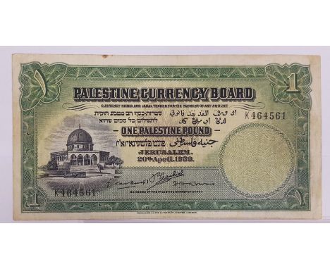 Banknotes, Palestine, Currency Board, 1 pound, 20 April 1939, K 464561, Ezechiel, Calcutt and Downie signatures (Pick 7c), sp